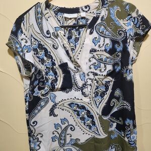 New York & Company Paisley Blouse - Blue, Green, and White